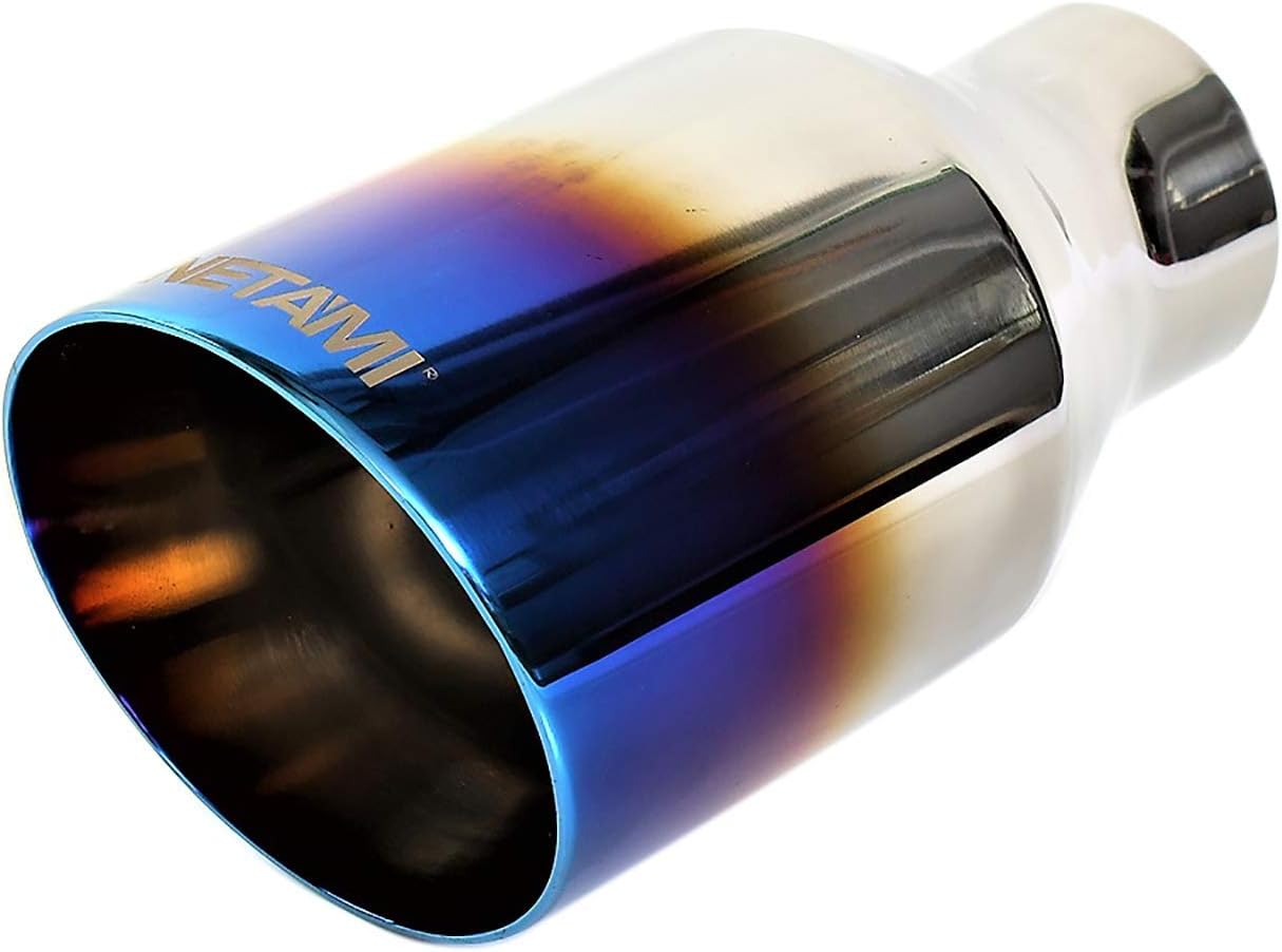 2.5 inch Inlet NETAMI NT-2579 Exhaust Tip Stainless Steel Double Wall with Blue Burnt 2.5" X 4" X 8" L