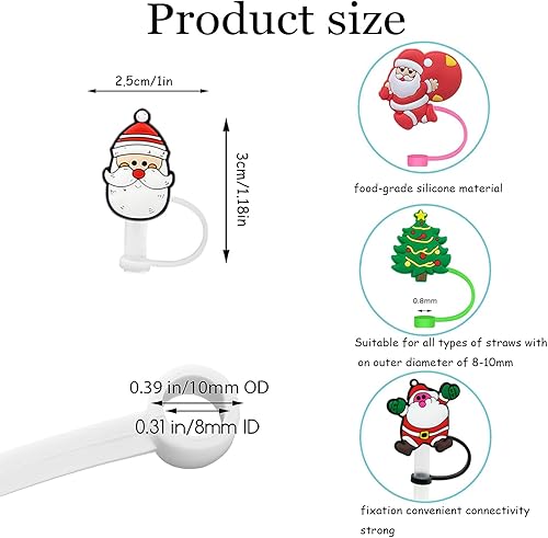 Miniatura 2 de 12 fundas de popote para copa Stanley, de silicona, para Navidad, compatible con vaso Stanley de 30 y 40 onzas, lindo árbol de Navidad de Santa
