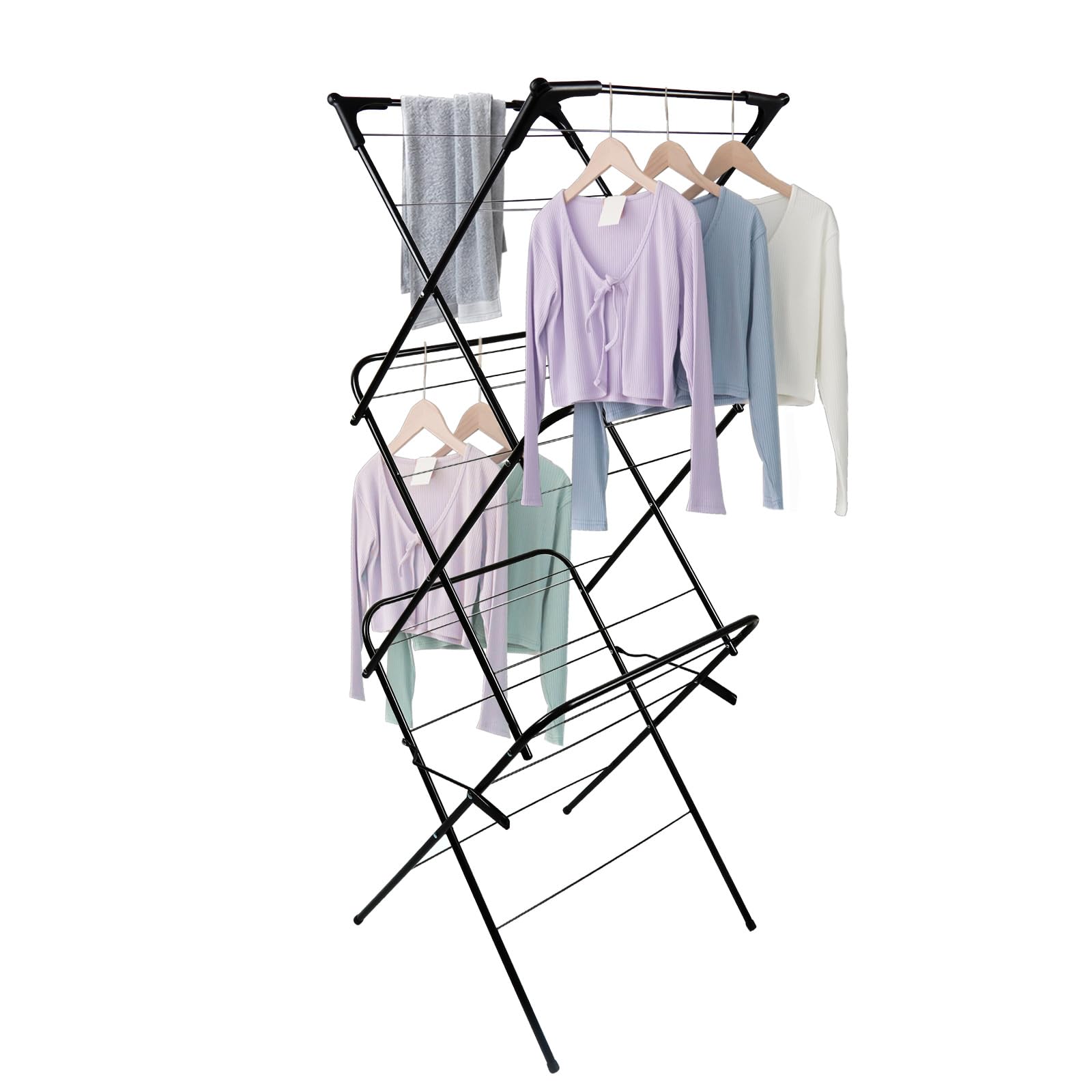LANTUS Etendoir Interieur Pliable - Sechoir a Linge Extensible, Robuste & Peu encombrant, Tour à Linge Pliable et Extensible, seche Linge Durable,48 * 43 * 137cm (Noir)