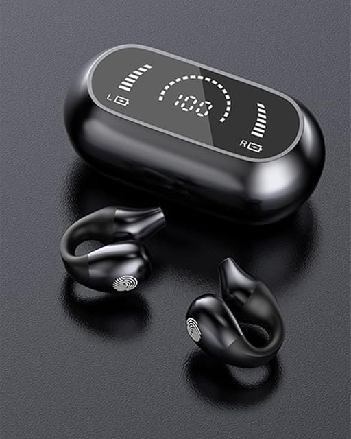 Ear-Clip Bone Conduction Headphones Bluetooth 5.3, Painless Wireless Open Ear Clip on Headphone,Waterproof Mini Sport Running Earring Earphone, Noise Cancelling HiFi Quality Long Battery Life (Black)