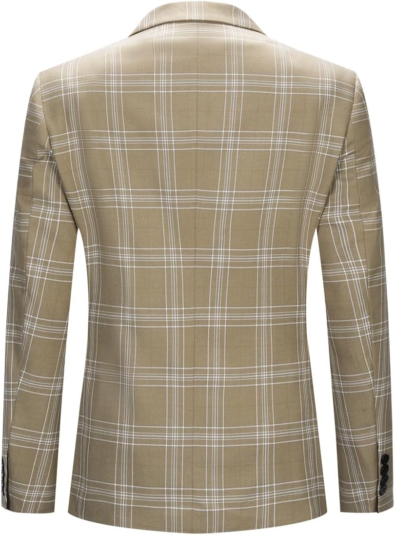 Iynnijoy Men's Plaid Blazer Casual Sports Coat Slim Fit Plaid Suit Jackets for Party Wedding - Image 2