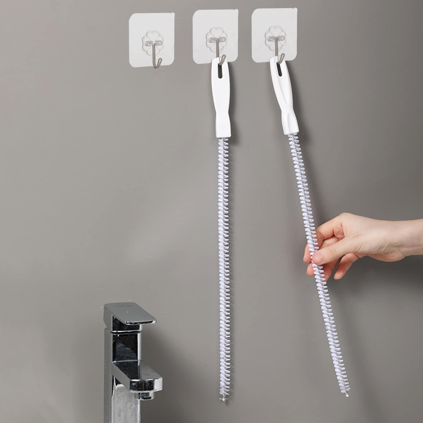 4 spazzole di scarico flessibili, per bagno, cucina, rimozione dei peli lunghi, 45 cm