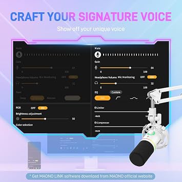 MAONO XLR/USB Dinamik Mikrofon, Yazılımlı RGB Oyun Mikrofonu, Sessiz, Kazanç Düğmesi, Ses Kontrolü ve Akış, Podcasting, Kayıt için Kulaklık Jakı-PD200X (Beyaz)