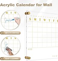 Vista 2 de Calendario de acrílico pequeño para pared, calendario de pared de acrílico transparente dorado de 12 x 14 pulgadas, tablero de borrado en húmedo