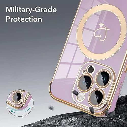 Miniatura 6 de Bonita funda magnética para iPhone 14 Pro Max compatible con MagSafe y esquinas reforzadas elevadas para mujeres y niñas, diseño de corazón de amor,