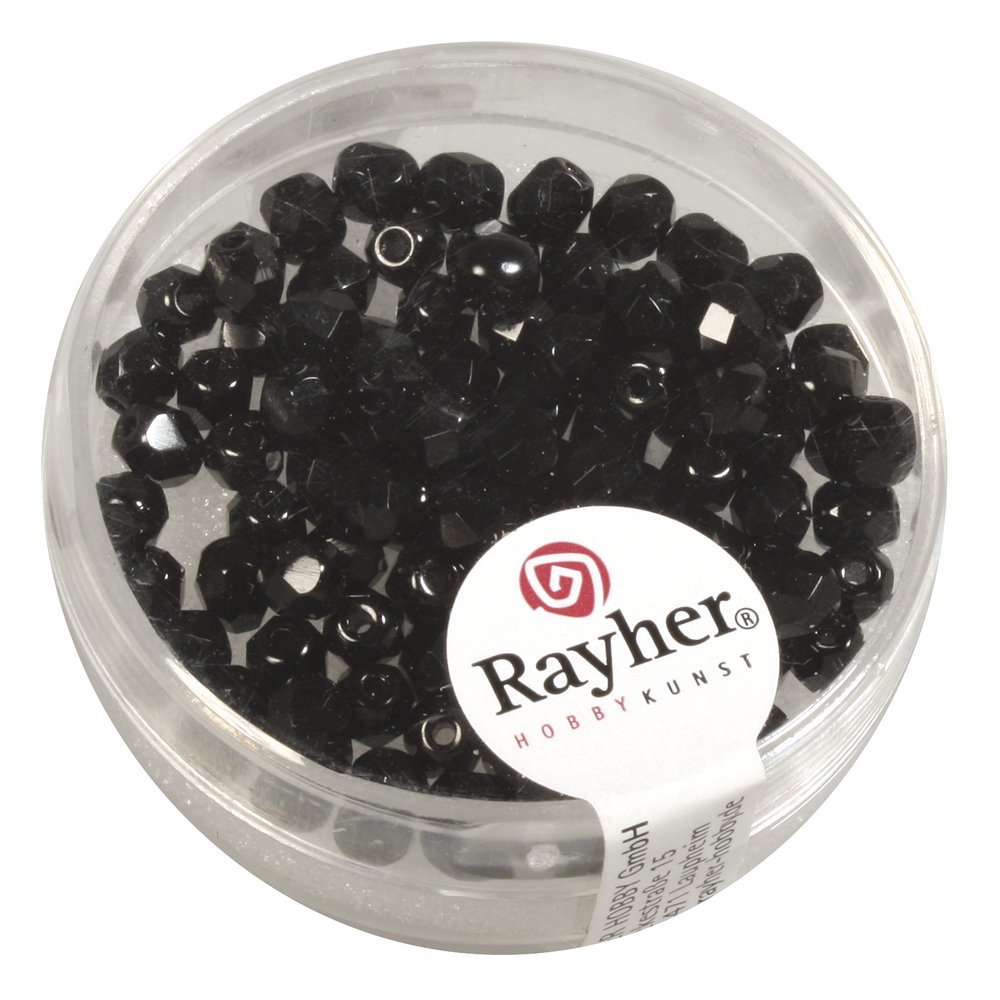 Rayher 14200576 Glass Crystal Bead, 4mm Ø, Black, Not Iridescence, Box 100Pcs