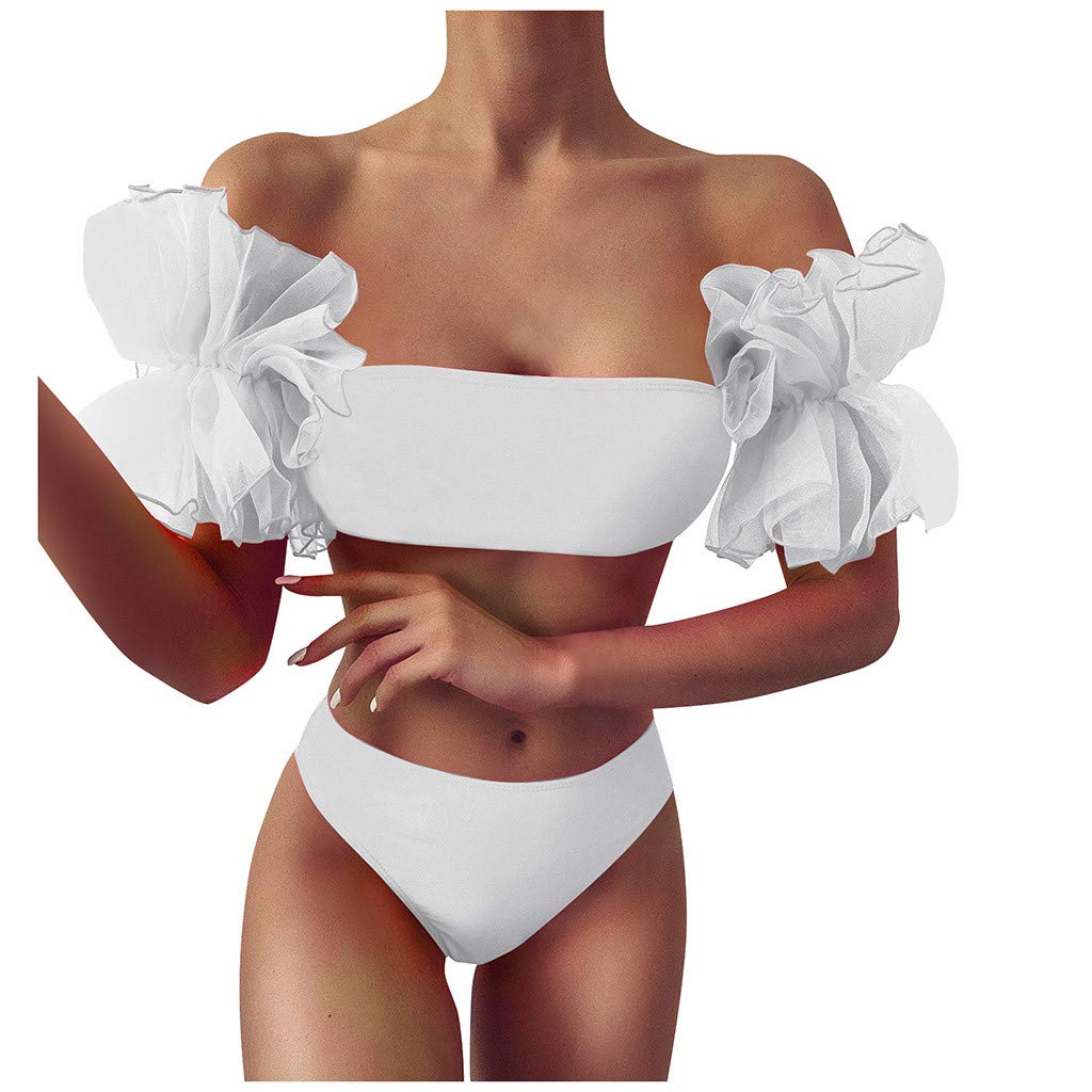 yanzihao Women Sexy Ruffles Mesh Solid Bikini Set Push-Up Pad Swimwear Swimsuit Beachwear Triangle Bikini