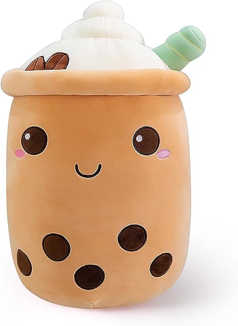 shownicer Plushies, Kawaii Boba Tea Plush Pillow 50cm, Soft Toy, Stuffed Toy, Brown Pearl Milk Tea Bubble Doll Cushion, Home Soft Hug Pillow, Cuddly Toy, Creative Gift for Kids Girls Boys