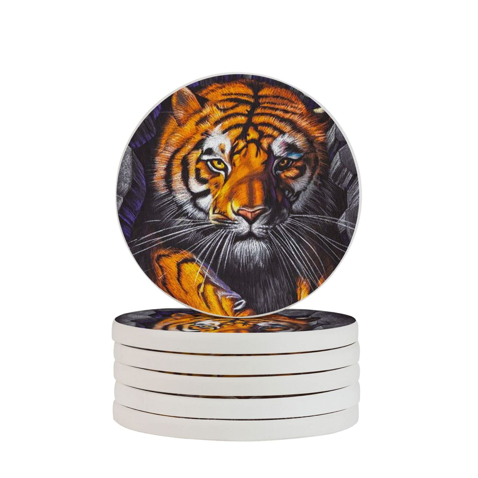 Sous-verres en diatomite Trippy Space Tiger pour éliminer l'humidité de la salle de bain