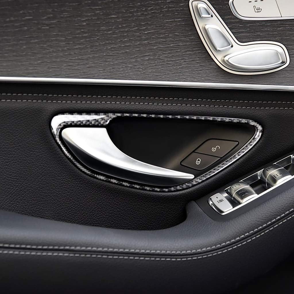 NVCNX Real Carbon Fiber Compatible with Mercedes-Benz C-Class W205 2015-2023 / GLC 2016 2017 2018 2019 2020 2021 2022 Accessories Car Door Inner Handle Frame Cover Interior Trim Sticker Decal 4PCs