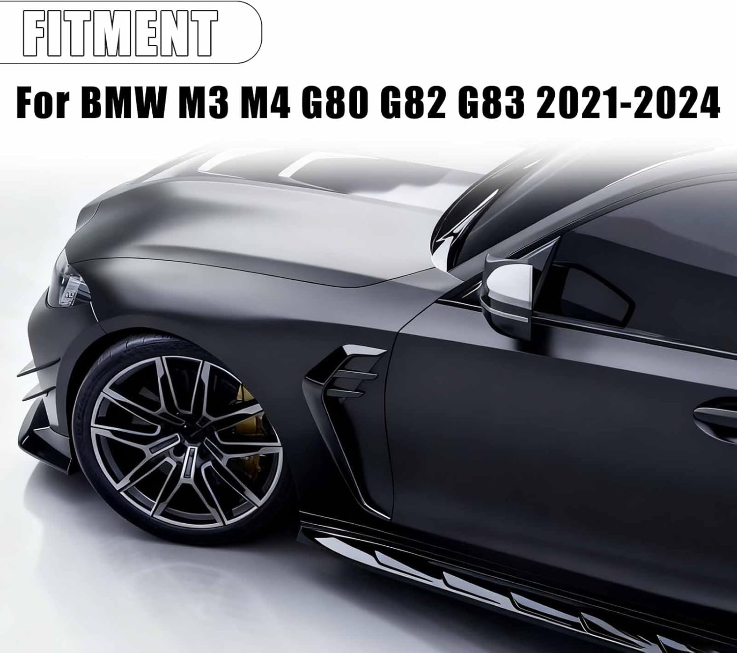 A Pair Front Fender Trim for BMW M3 M4 G80 G82 G83 2021-2024 Fender Grille Vent Trim ABS Plastic Add On (Glossy Black)