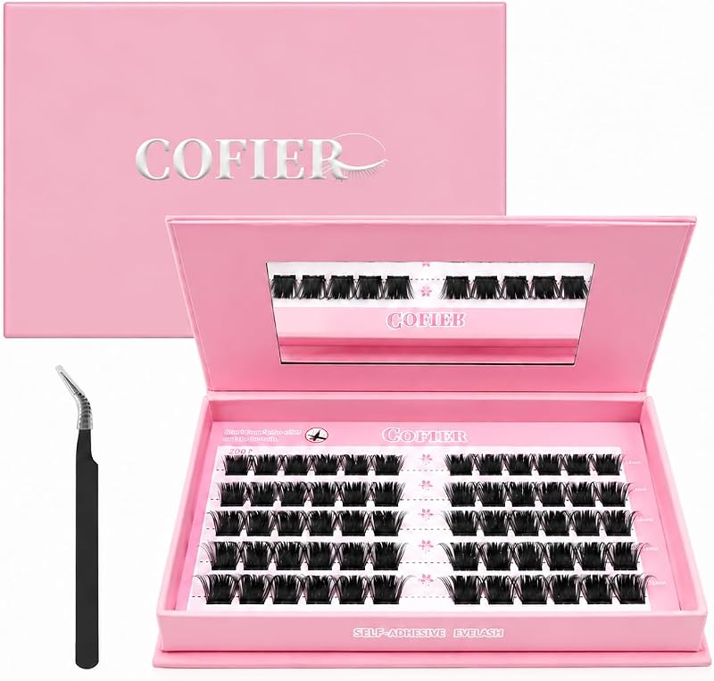Cílios Postiços em Tufo Pré-Colados CoFier, Pacote com 70 Unidades, Curvatura D, 12–20 mm, com Pinça e Curvador