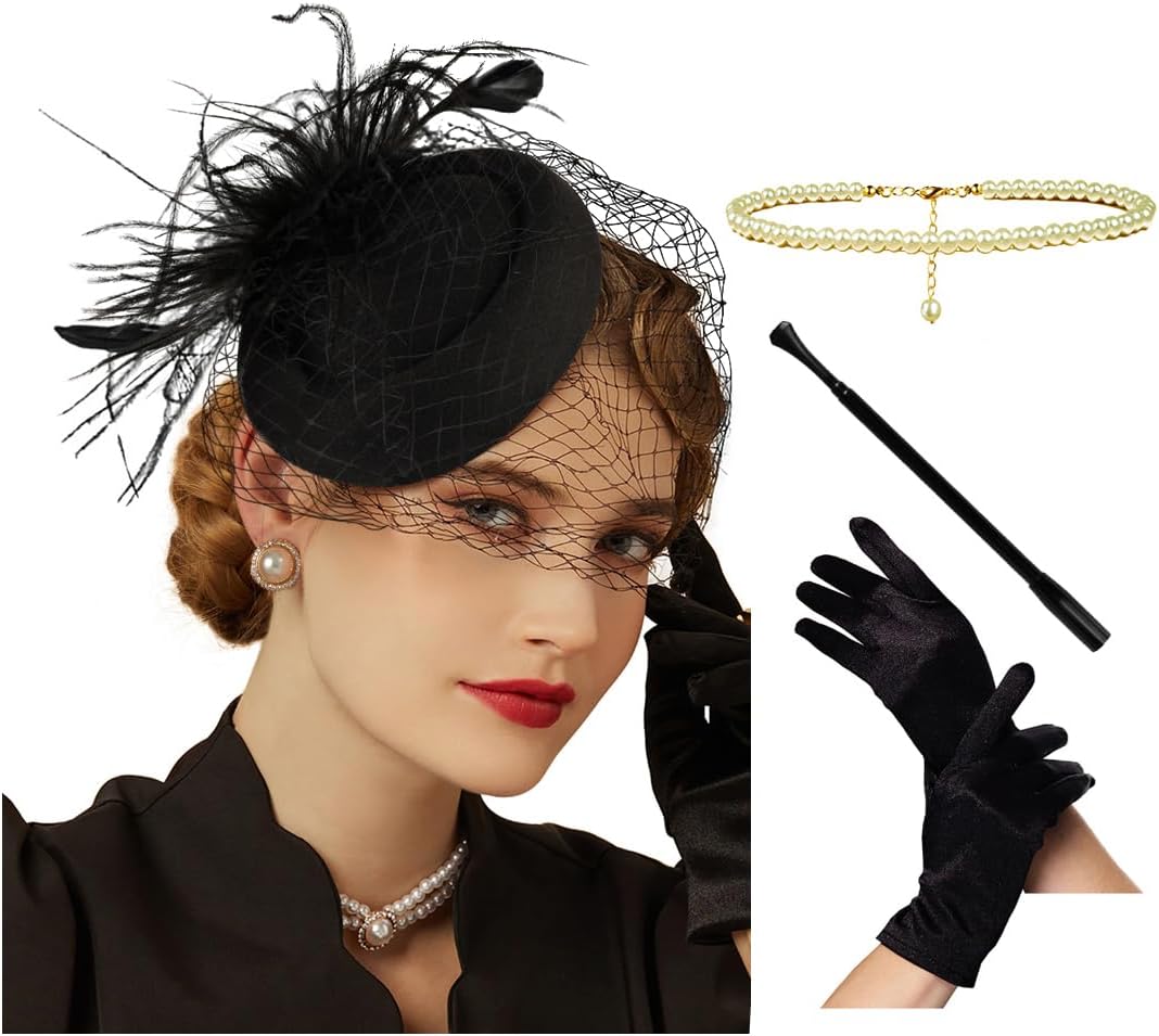 Cizoe Fascinators Hats 20s 50s Hat Pillbox Hat Cocktail Tea Party Headwear with Veil for Girls and Women