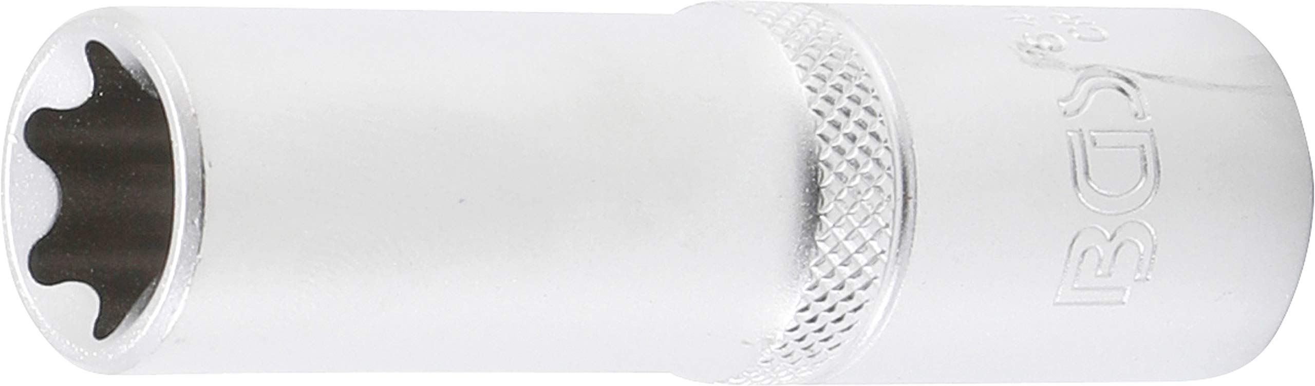 BGS 6448 Deep E-Profile Socket, E18 size, showing its deep design and matte chrome finish.