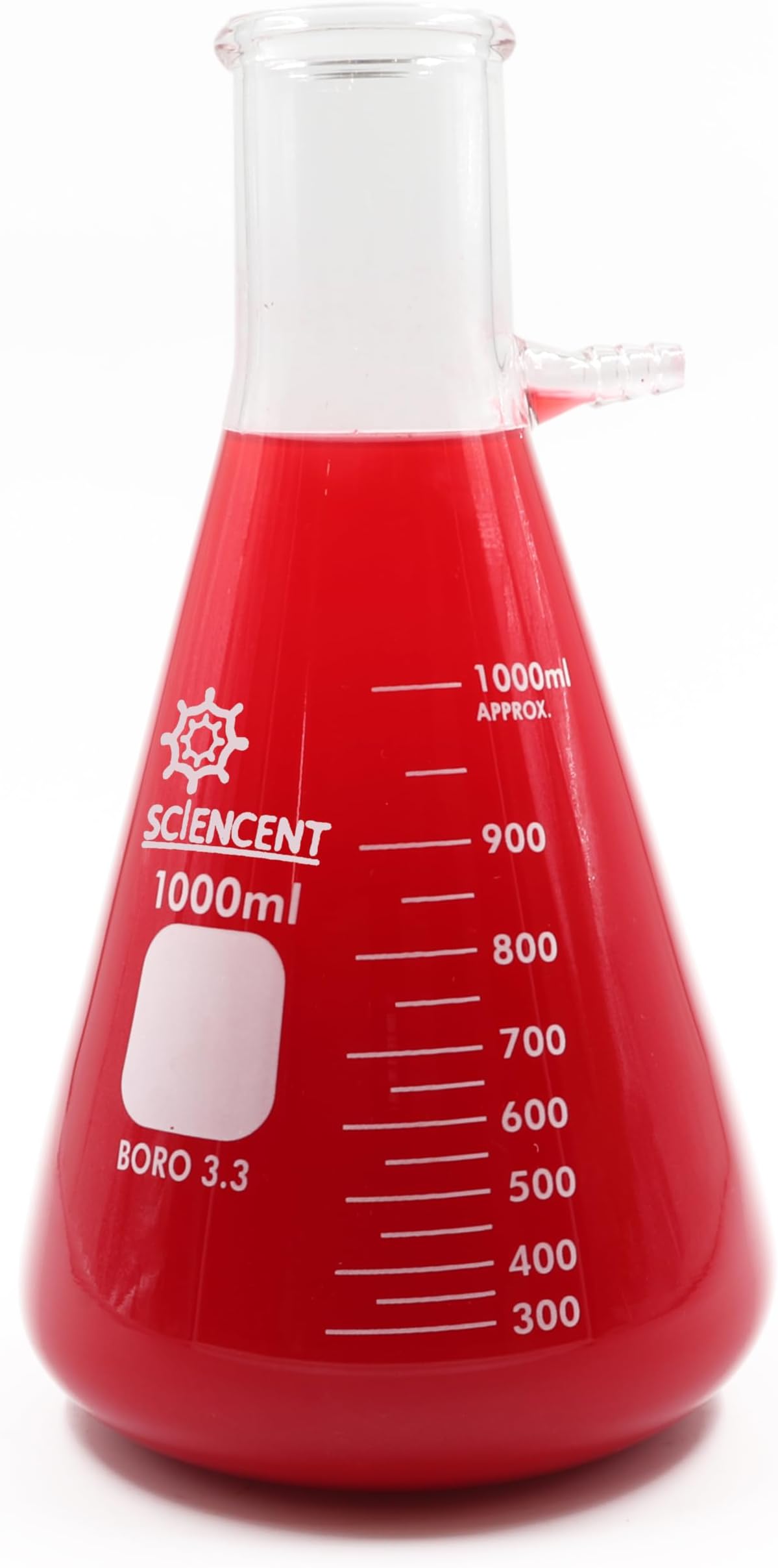 Sciencent 1000ml Buchner Filter Flask Glass Filtering Flask Heavy Wall Graduated - Bolt Neck with Tubulation