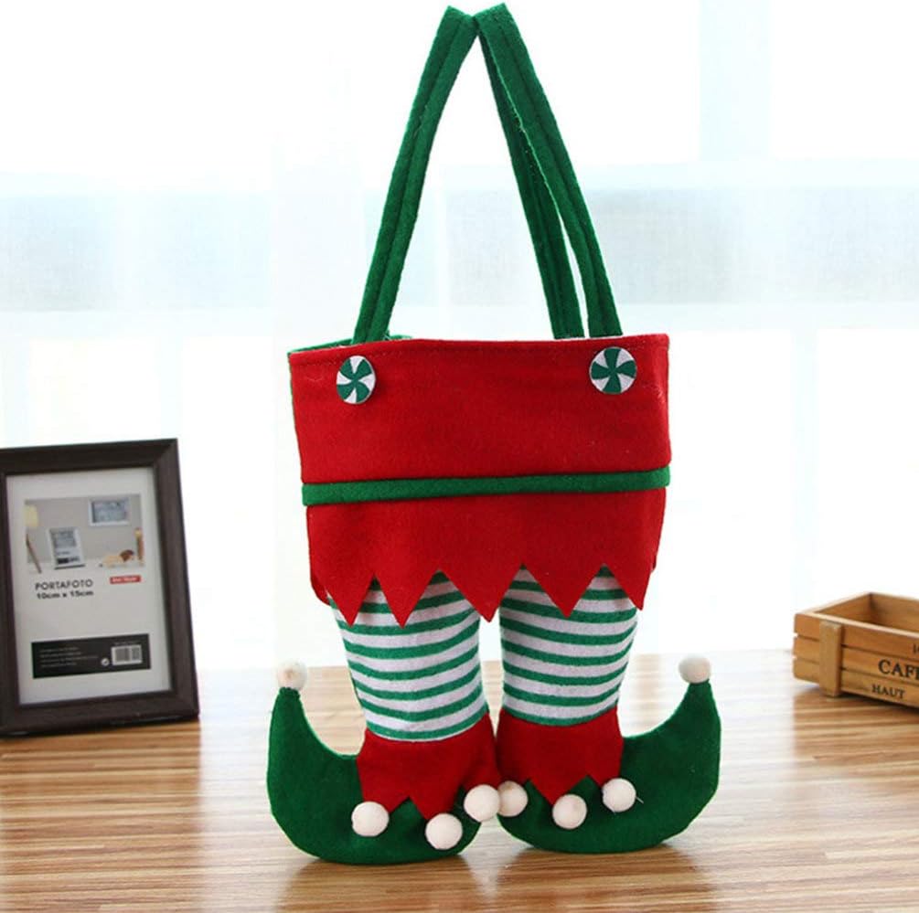 Heallily 2pcs Christmas Bag Elf Pants Candy Gift Bag Wine Bottle Bag Favor Treat Bag Christmas Tree Hanging Ornaments Stocking Filler