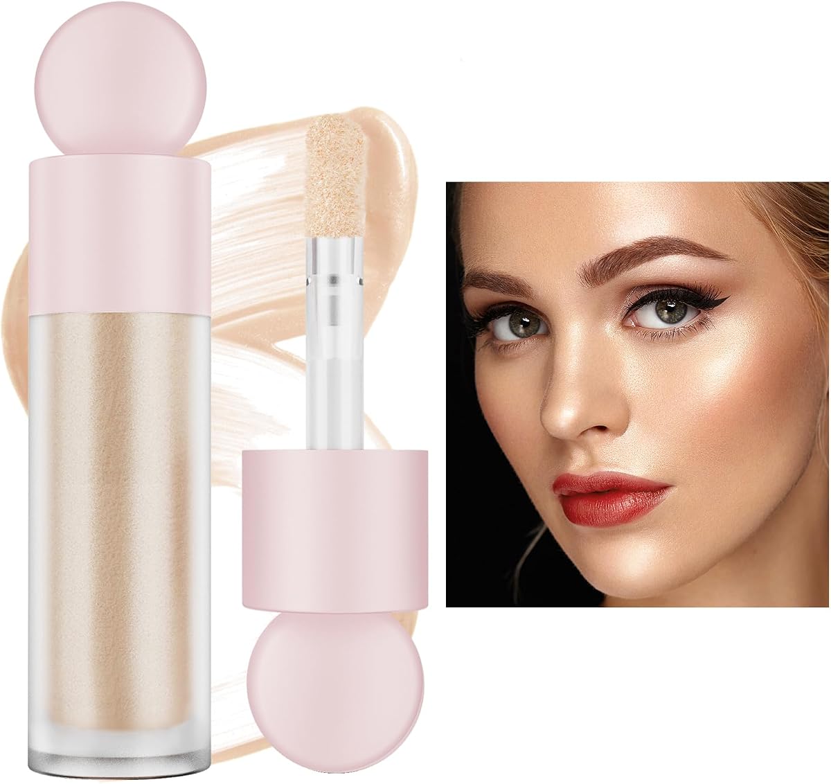 Liquid Highlighter Makeup Face Highlighters & Luminizers, Highlighters Makeup for Long Lasting Shimmer Natural Glow, Body Highlighter Easy to Apply with Cushion Applicator (#2 Starlight)