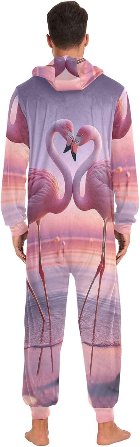 GAIREG Valentine Flamingos Pink Holiday Onesie for Women, Men's Women's Onesie Christmas Pajamas