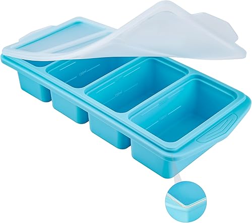Miniatura 11 de QUELIEN Bandeja de silicona azul para congelador con tapa, molde de porción de 1 taza para sopa, comida de bebé, caldo y cazuelas, recipiente 8.5 fl