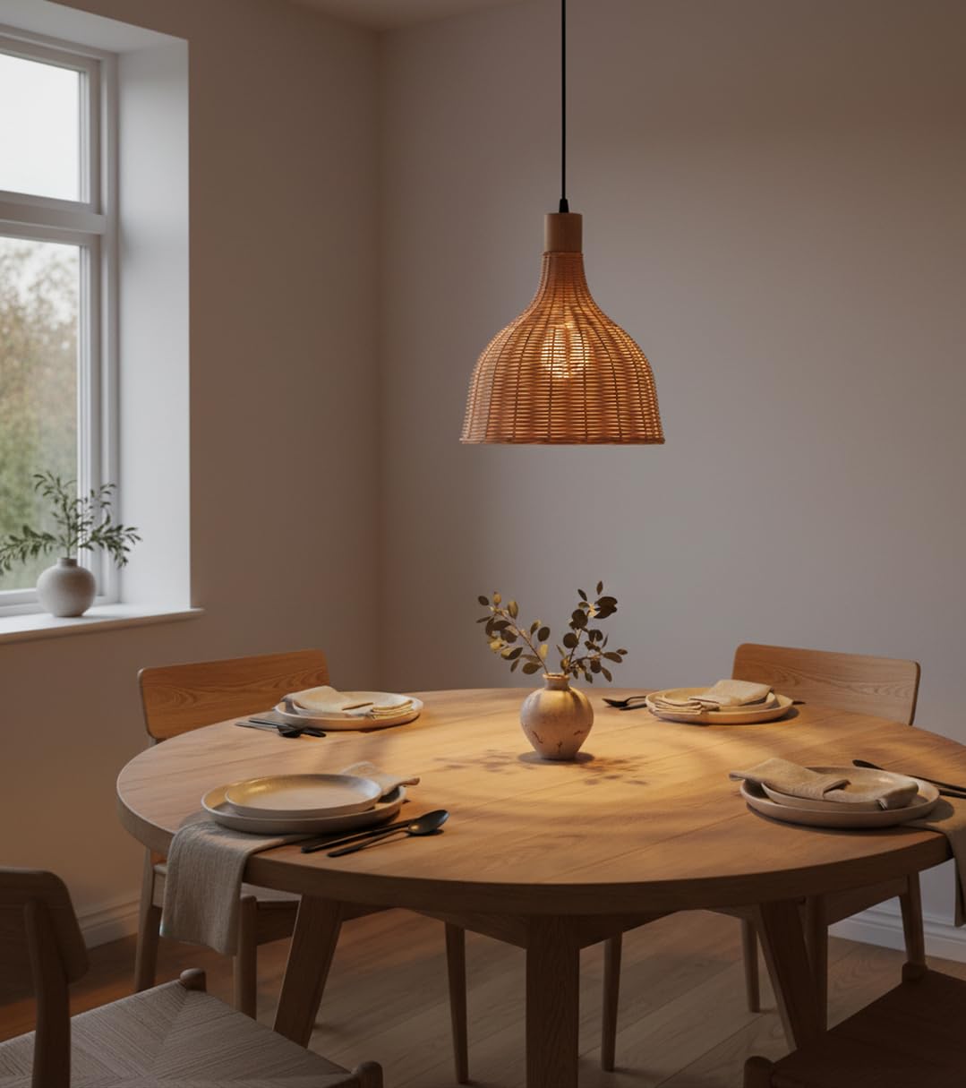 BEL AIR HOME Lampada a sospensione HANOI in rattan, diametro 25 cm | altezza regolabile, E27, stile bohémien, design naturale, per soggiorno, camera da letto, sala da pranzo