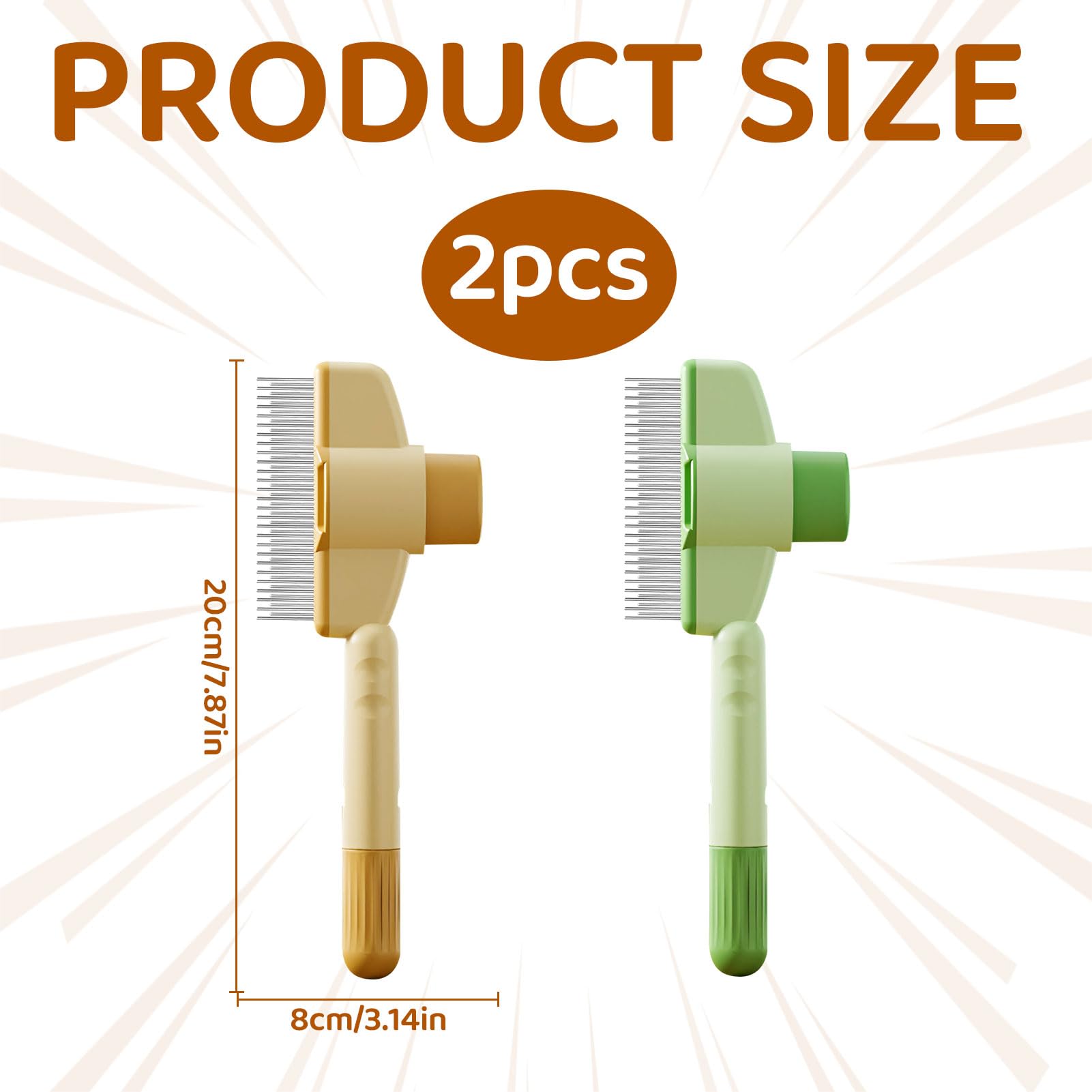 Flea Comb for Dogs Dog Fleas Comb 2pcs Fleas Combs for Cats Pet Brush with Hair Removal Button Cat Fur Brush(Orange + Green) - Image 2