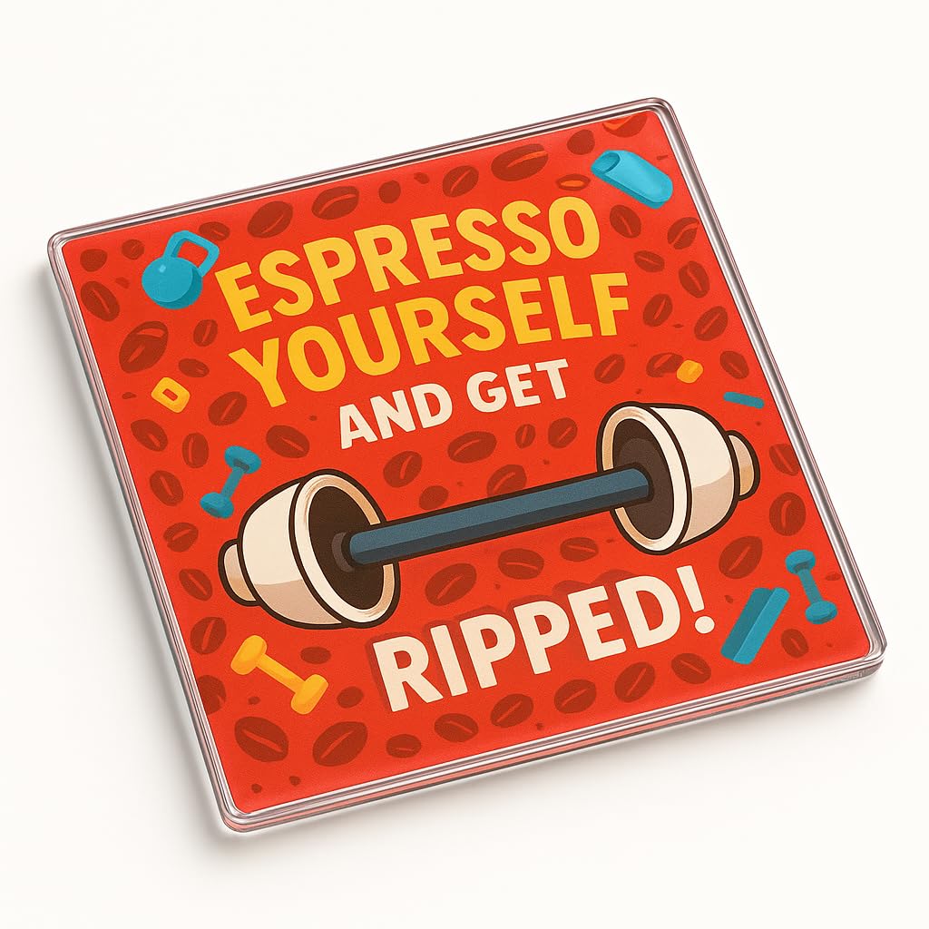 The Plum Penguin Brewed Strength Acrylic Coaster Gift With Fitness Coffee Design - Home Decor For Coffee Lovers And Gym Enthusiasts