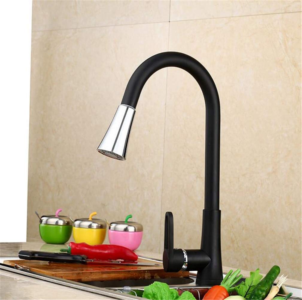 MXXQRHF Pull Out Spray Head Kitchen Faucet Mixer Tap Kitchen Faucet with Aerator Satin Nickel Brushed Brass Material 2 Function Black with Chrome 360 Swivel Auspicious Clouds