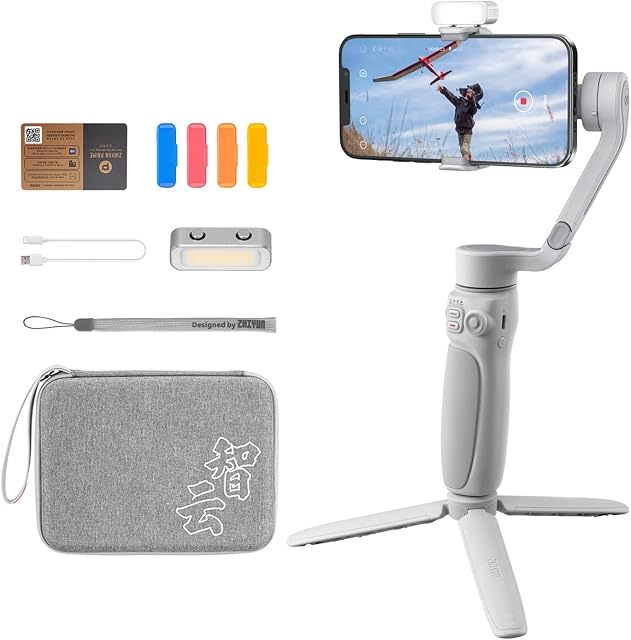 ZHIYUN Smooth Q4 Combo [Official] 3-Axis Gimbal Stabilizer for Smartphone with Extenable Rod, Magnetic Fill Light, Tripod, Ideal for Vlog YouTube TikTok Instagram Live Video, for Android and iPhone