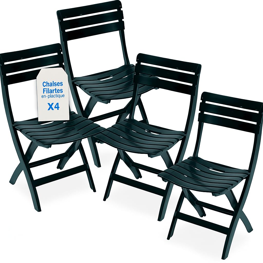 Chaise d'extérieur pliable en plastique vert : lot de 4 chaises de jardin portables