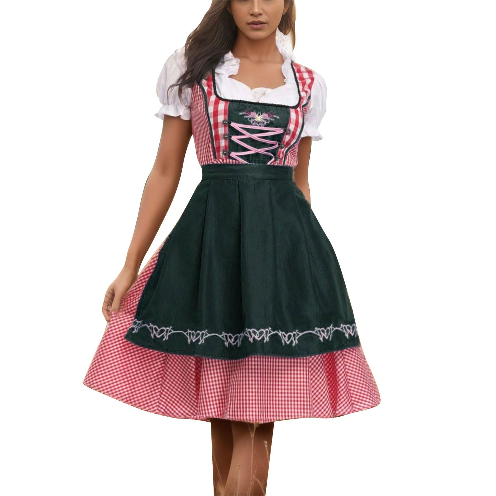 Generic3 Piece Women's German Dirndl Dress Oktoberfest Outfit Carnival Dirndl Bavarian Costumes for Carnival Oktoberfest Halloween Party Plaid Fancy Dress Outfit