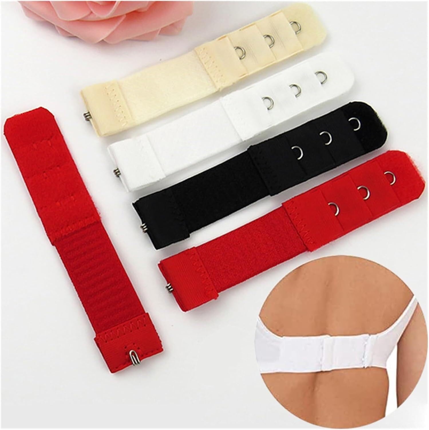 Sujetadores seguros, extensores versátiles, cierres giratorios, 1 fila y 3 ganchos, extensor de brasier, cierre de nailon, extensión de ropa interior, Rojo Rouge, 1Pc