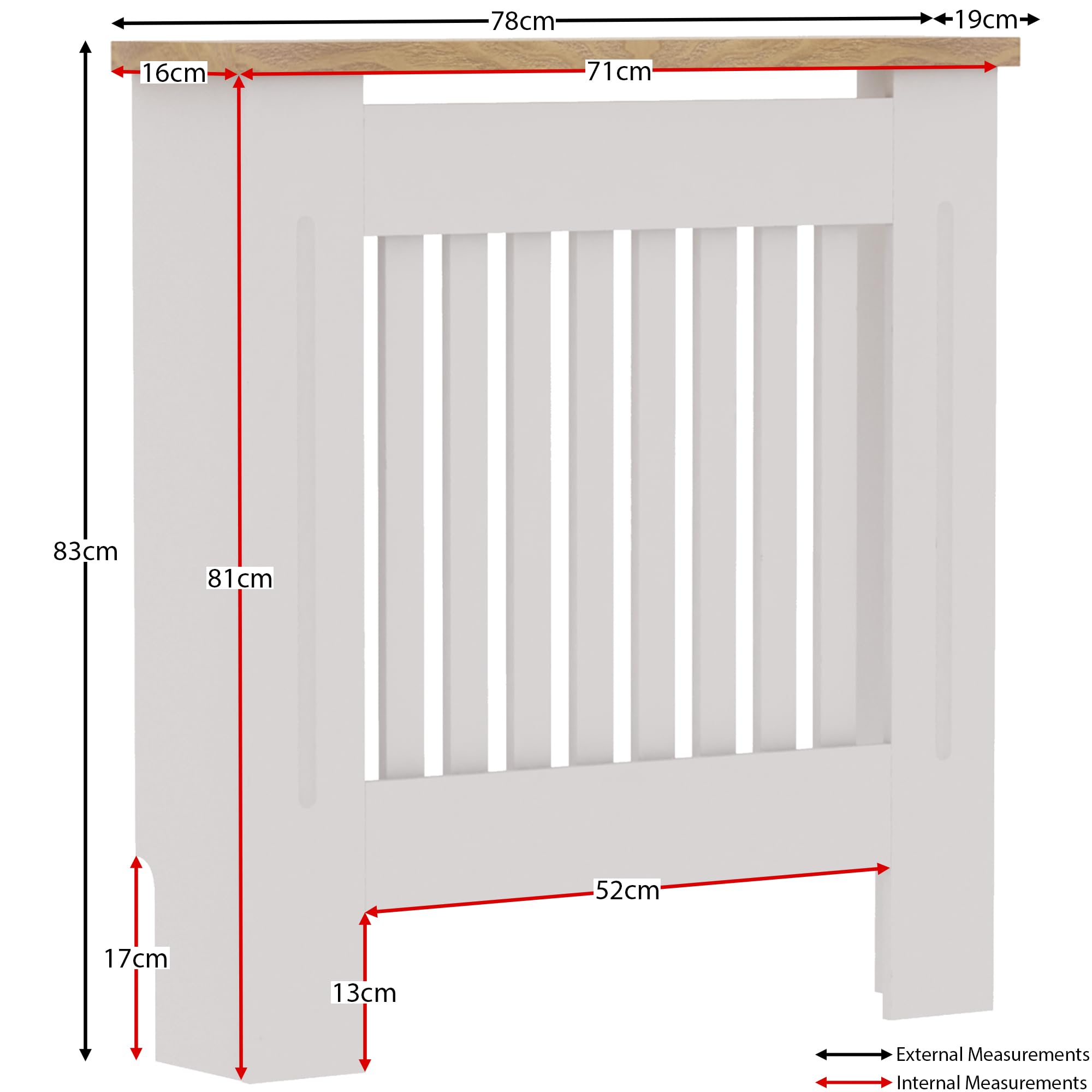 Vida Designs Arlington Cubierta de radiador Blanco - Pequeño - Estilo Shaker Moderno con Lamas Verticales para Mejor circulación del Calor - H83.3xW78xD19cm - MDF Pintado con repisa de Madera
