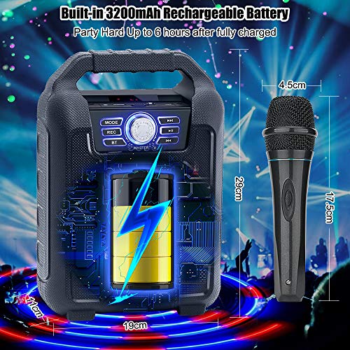 Verkstar Portable Karaoke Machine, PA System Speaker Wireless Bluetooth Rechargeable Speaker Toys for Kids & Adults Party With Disco Ball, Wired Microphone