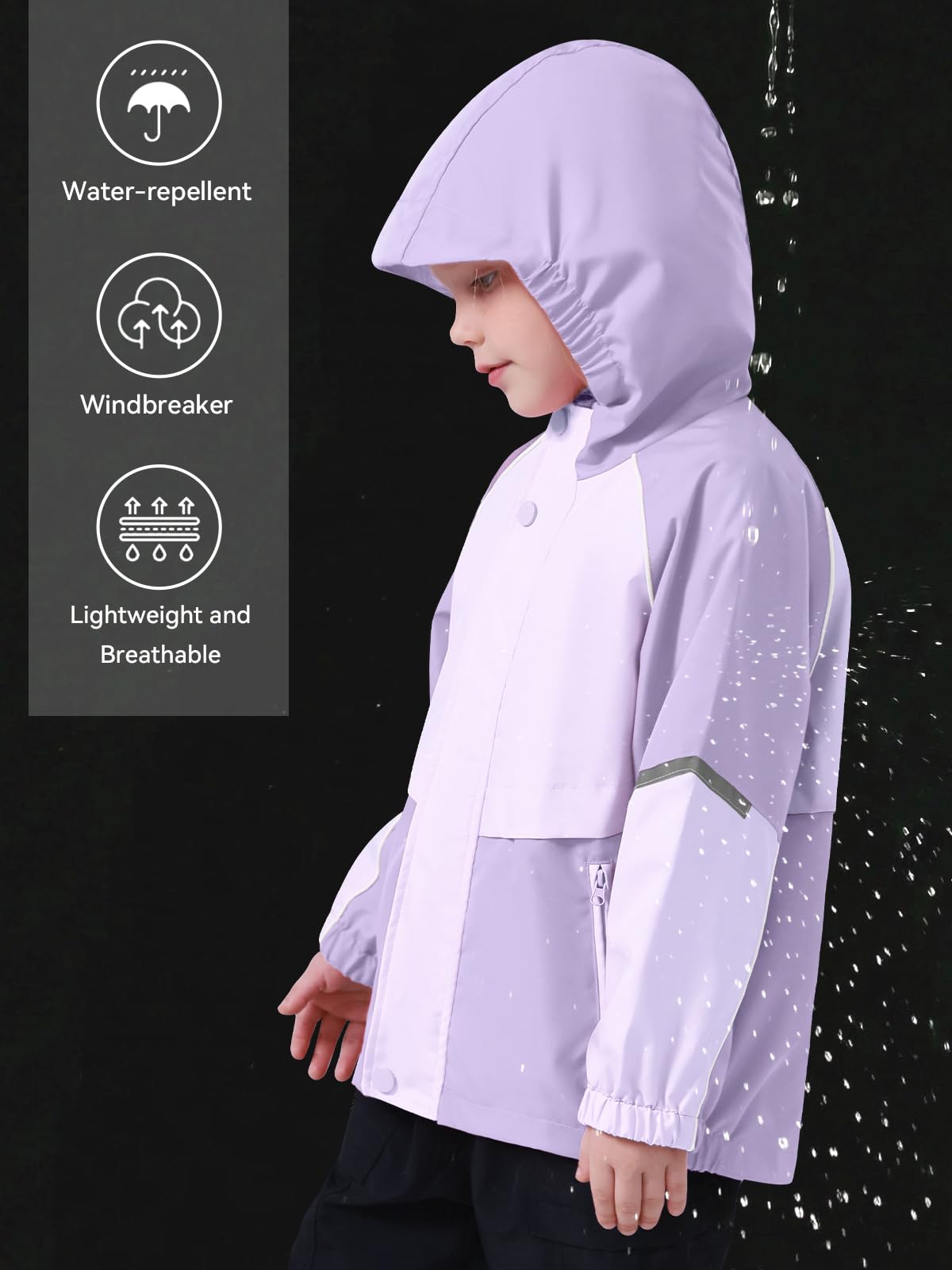 Miipat Chaqueta Impermeable para Niñas, Chaquetas Anti Viento Ligera con Capucha con Bolsillos con Cremallera Chaqueta de Lluvia para Niños y Niñas