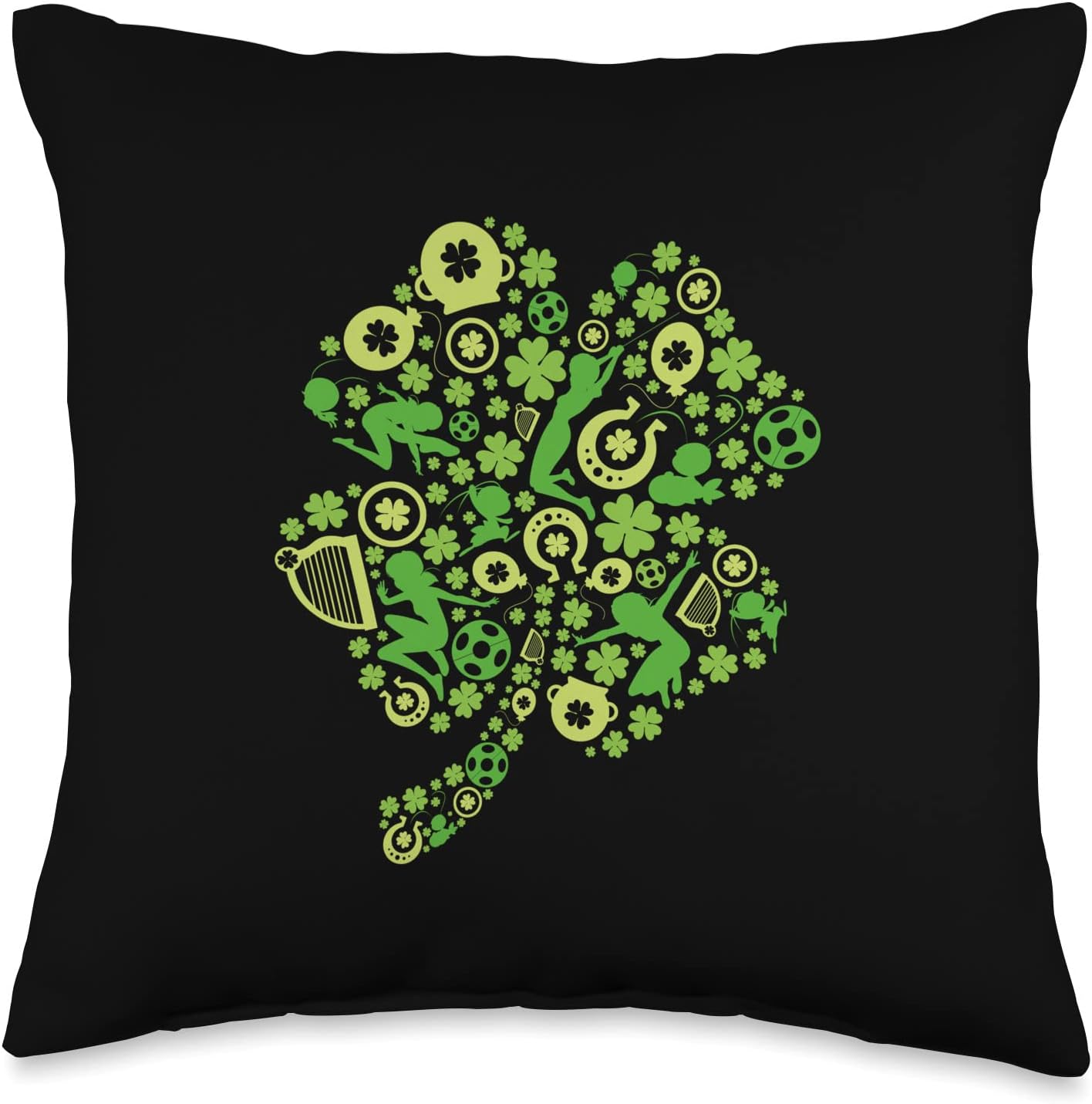 Miraculous Ladybug St Patrick's Day Clover with Icons Throw Pillow