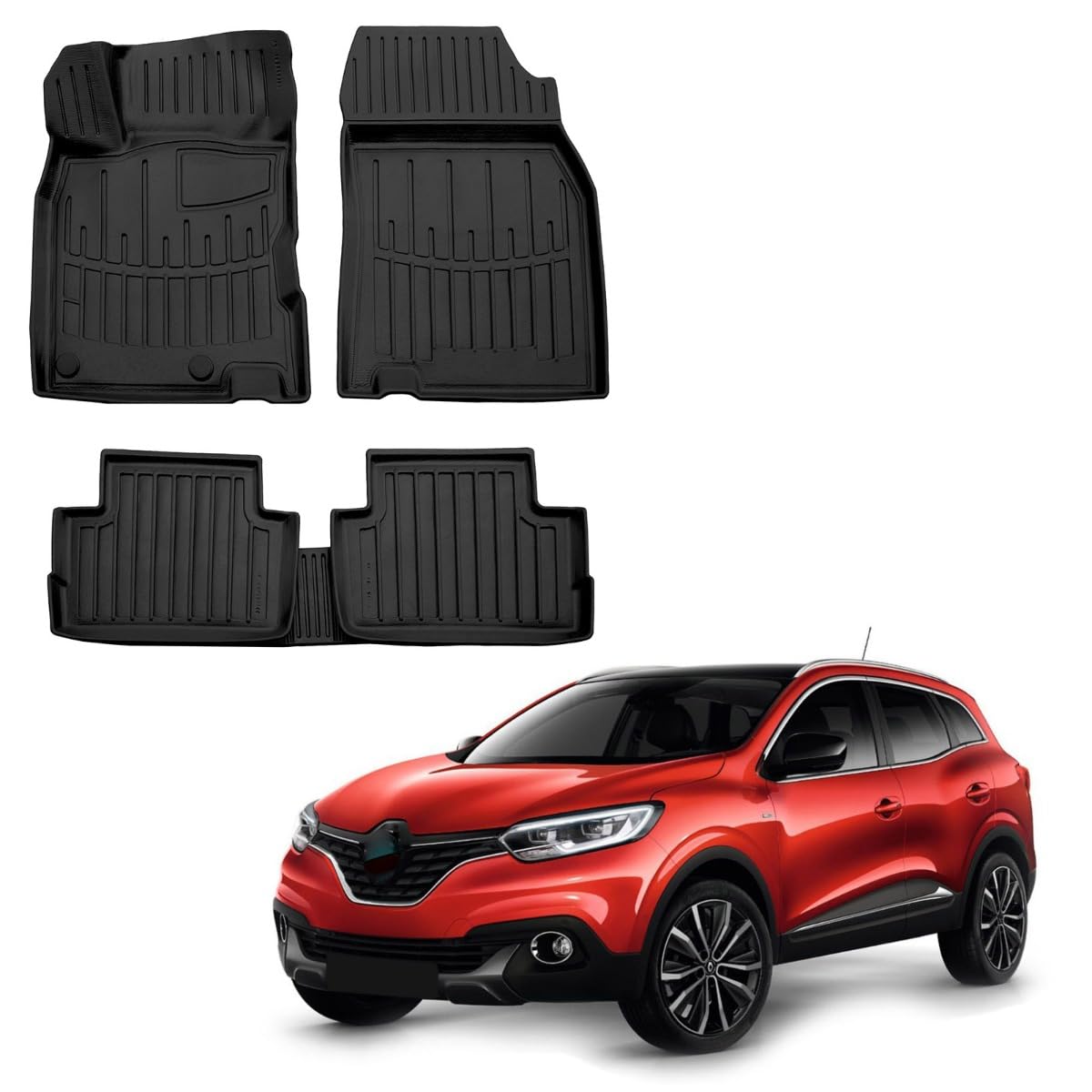 SCOUTT Tappetini Auto in Gomma Su Misura per Renault Kadjar Dal 2015, Set da 4 Pezzi, Tappeti 3D Design con Bordo Alto, Inodore, Qualità Premium