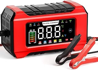 15A Auto Batterien Ladegerät, Aibeau 12V/24V Intelligentes KFZ Autobatterie Ladegerät mit 9-Stufen-Ladung, LCD-Bildschirm für Auto, AGM, Gel Blei-Säure-Batterien und LiFePO4-Batterien - Amazon product rated Grade A