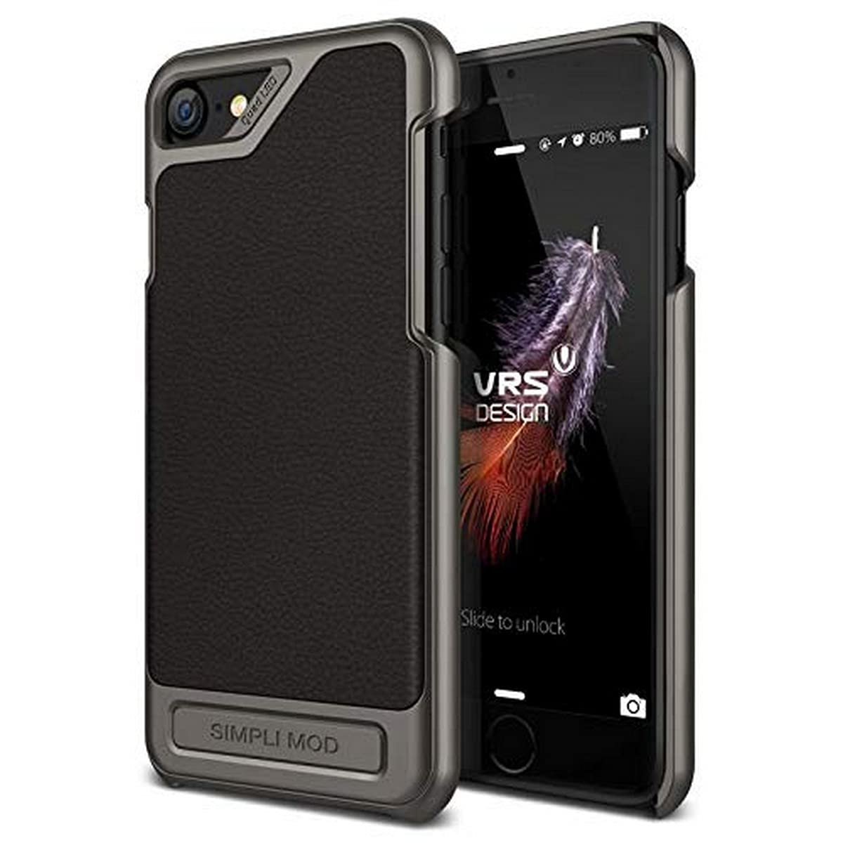 iPhone 7 / 8 Case, VRS Design [Simpli Mod Series] Genuine Leather Cover with Heavy Duty Protection - Black compatible with iPhone 7 / 8