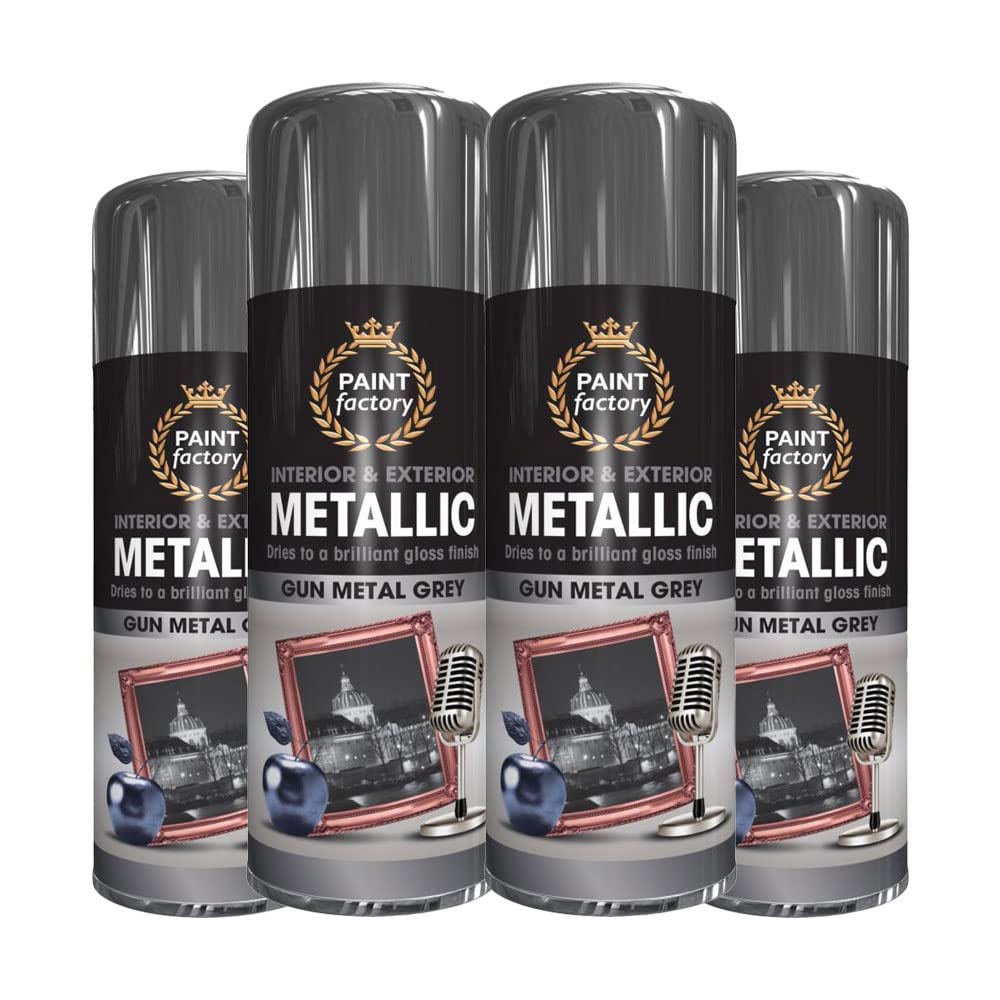 Classic Signature Gun Metal Grey - 4 X Metallic Spray Paint 400Ml Multi-Purpose Use, Spray For Metal And Wooden Furniture, Ornaments, Decorative Items And Much More For Interior & Exterior