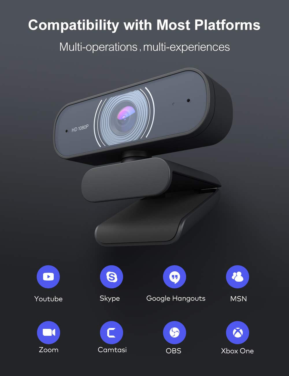 OYU Webcam, 1080P 30Fps, doppio microfono stereo, USB Plug & Play, HD Web Camera compatibile con Zoom/Skype/YouTube, per videochiamate, streaming live e apprendimento online