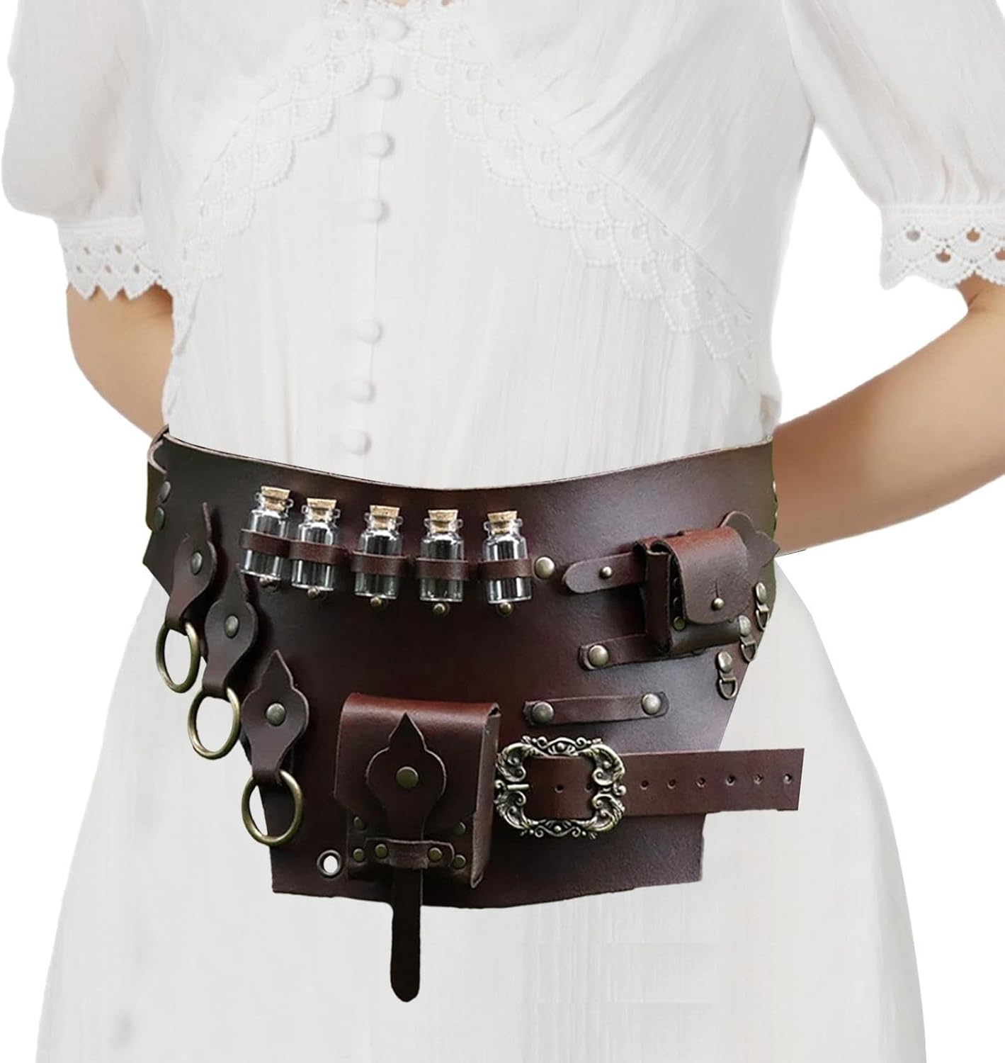 スチームパンクポーチ、快適なポーションボトルルネッサンスベルト - スタイル中世の騎士コルセットベルト、調節可能なウエスト、ステージ