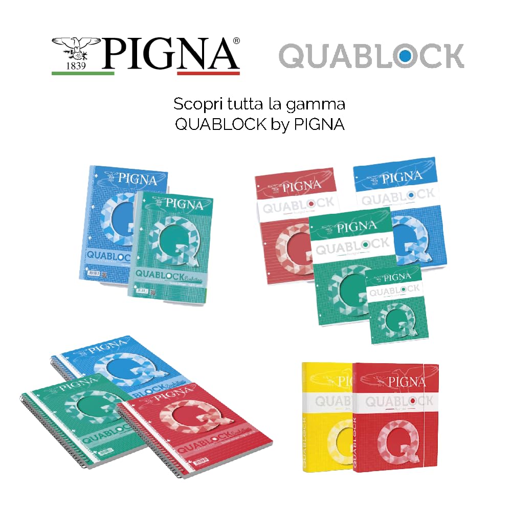 Pigna QUABLOCK A5 Blocco collato 80 gr 50 fogli 4 fori archivio quadretti 5 mm Confezione 5 pezzi