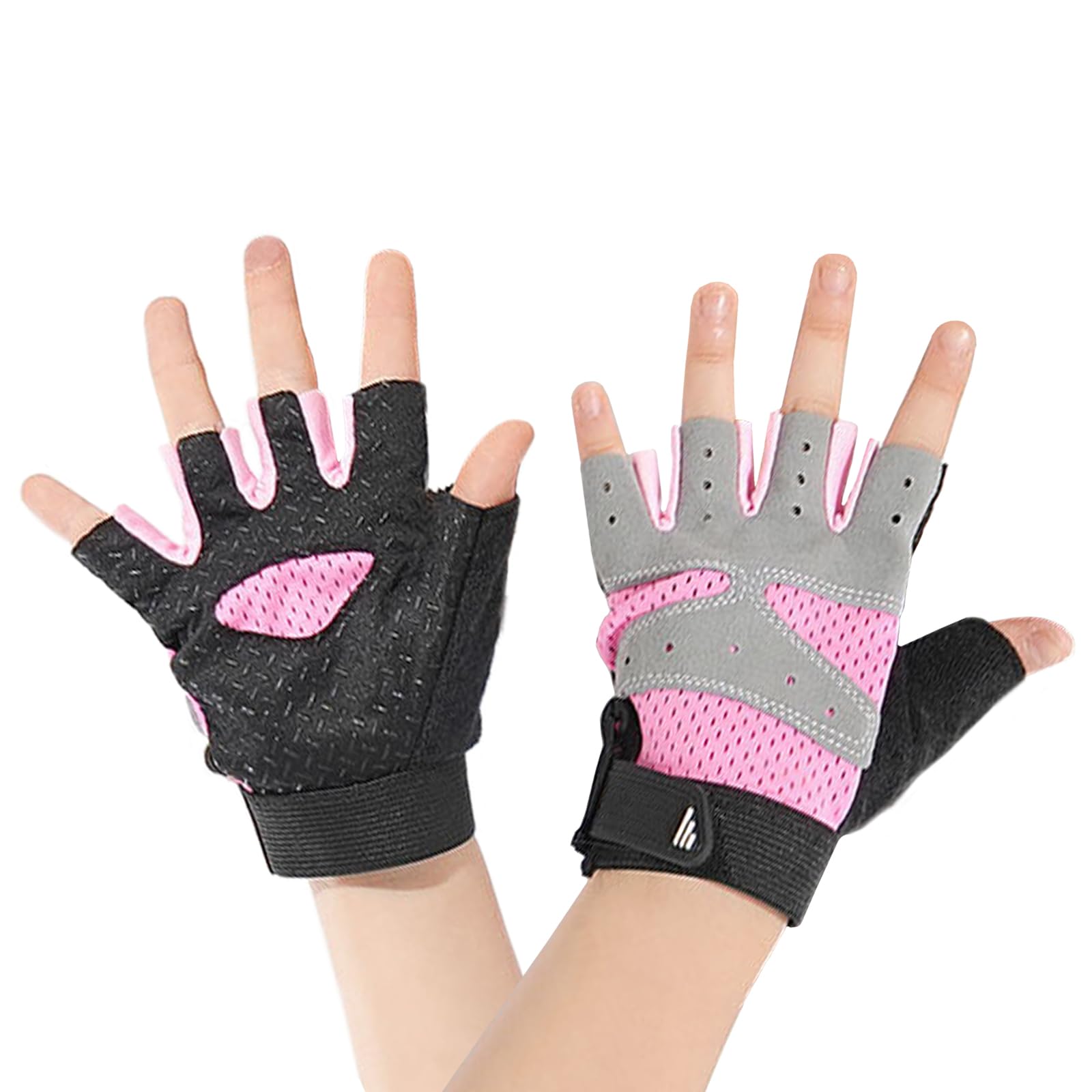 TINAYAUE Kids Cycling Gloves Thin Breathable Non Slip Shockproof Sports Half Finger Gloves for Riding Biking Roller Skating (Pink, Medium)