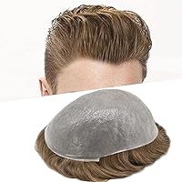 Vista 56 de Toupee para hombres pieza de pelo 0.002 in piel ultra fina para hombre Toupee cabello humano gris sistema de reemplazo para hombres sistema