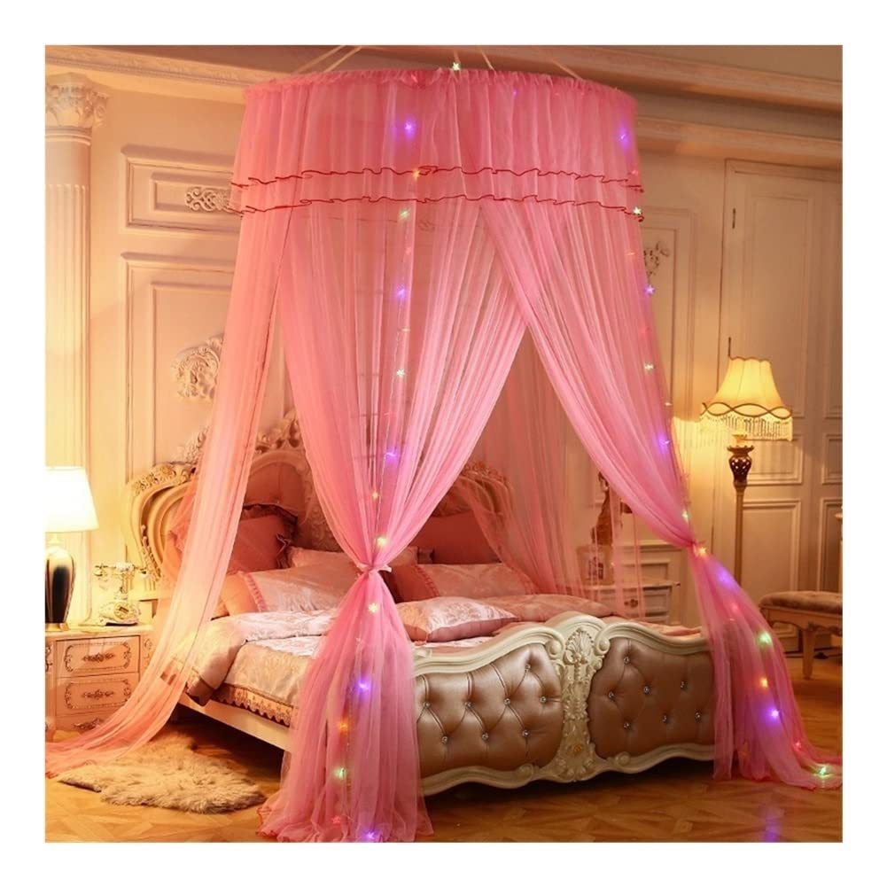 Rideaux de lit auvent rose style dôme romantique pour créer un cocon bohème dans la chambre