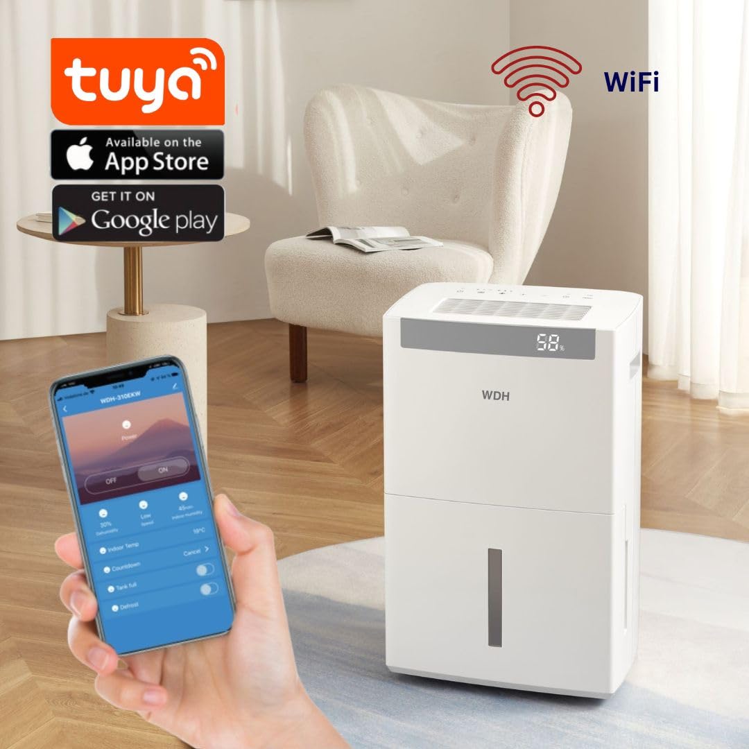 Aktobis WDH-870FW Deshumidificador profesional | hasta 70 L/d, 120m² + WiFi | Secador de humedad eléctrico, potente, hasta 120 m², blanco | para el hogar, sótano, obras, industria, contra el moho