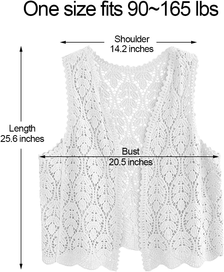 Womens Floral Crochet Lace Boho Trim Sleeveless Open Front Vest Cardigan - Image 7