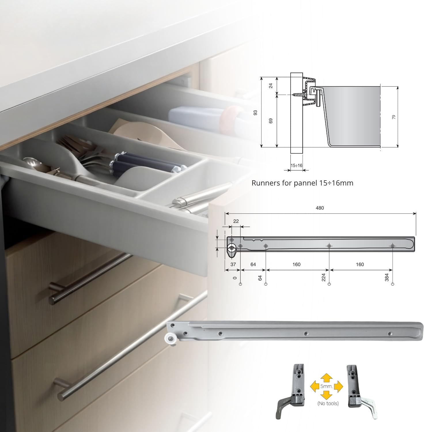 Zestaw 4 x szuflad. ABS - Można prać w 100% - uniwersalny (L. 300 mm x G. 480 mm)