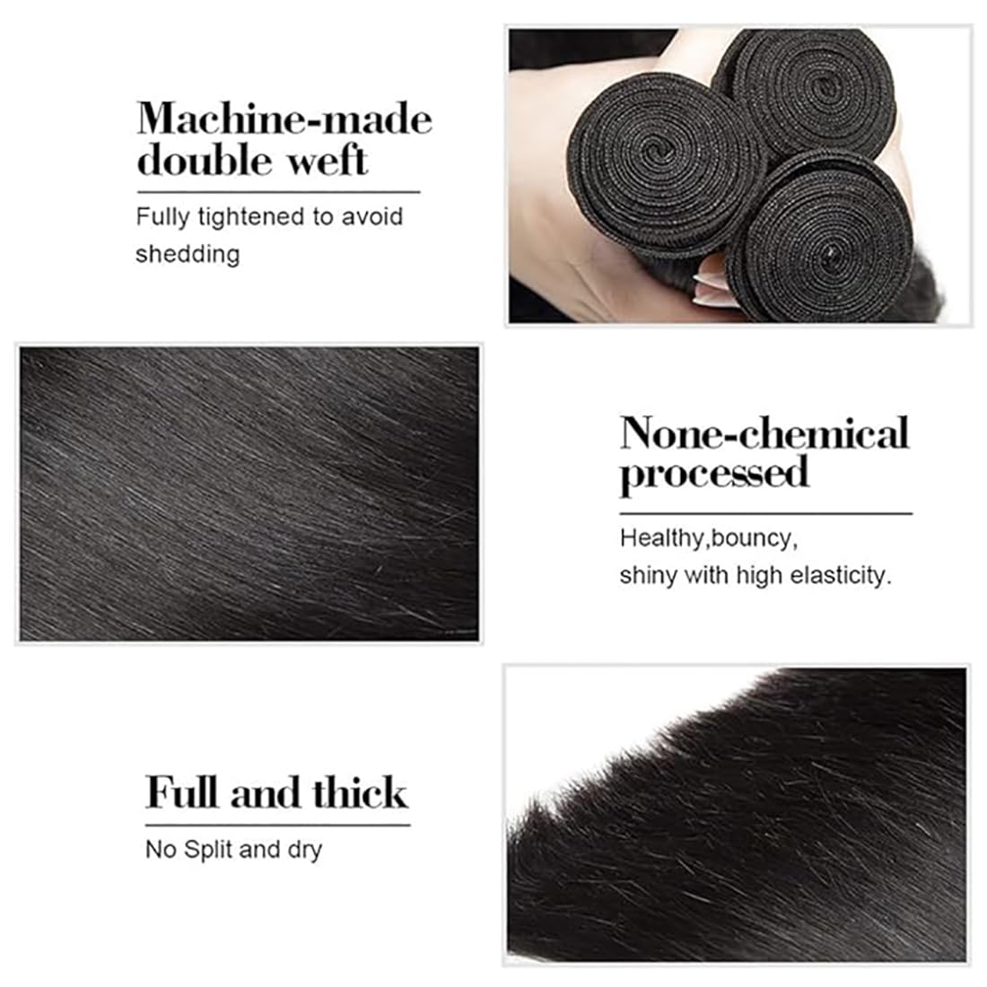 Echthaar Tressen Bündel Straight Human Hair Extension 3 Bundles Unprocessed Remy Haartressen Double Weft #1B Natural Black Color for Woman 30 32 34 Inch