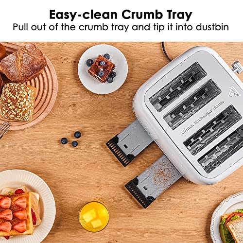 Redmond Toaster 4 Slice, Retro Stainless Steel Toaster With Extra Wide Slots Bagel, Defrost, Reheat Function, Dual Independent Control Panel, Removable Crumb Tray, 6 Shade Settings And High Lift Lever, White, New Version #TOP6